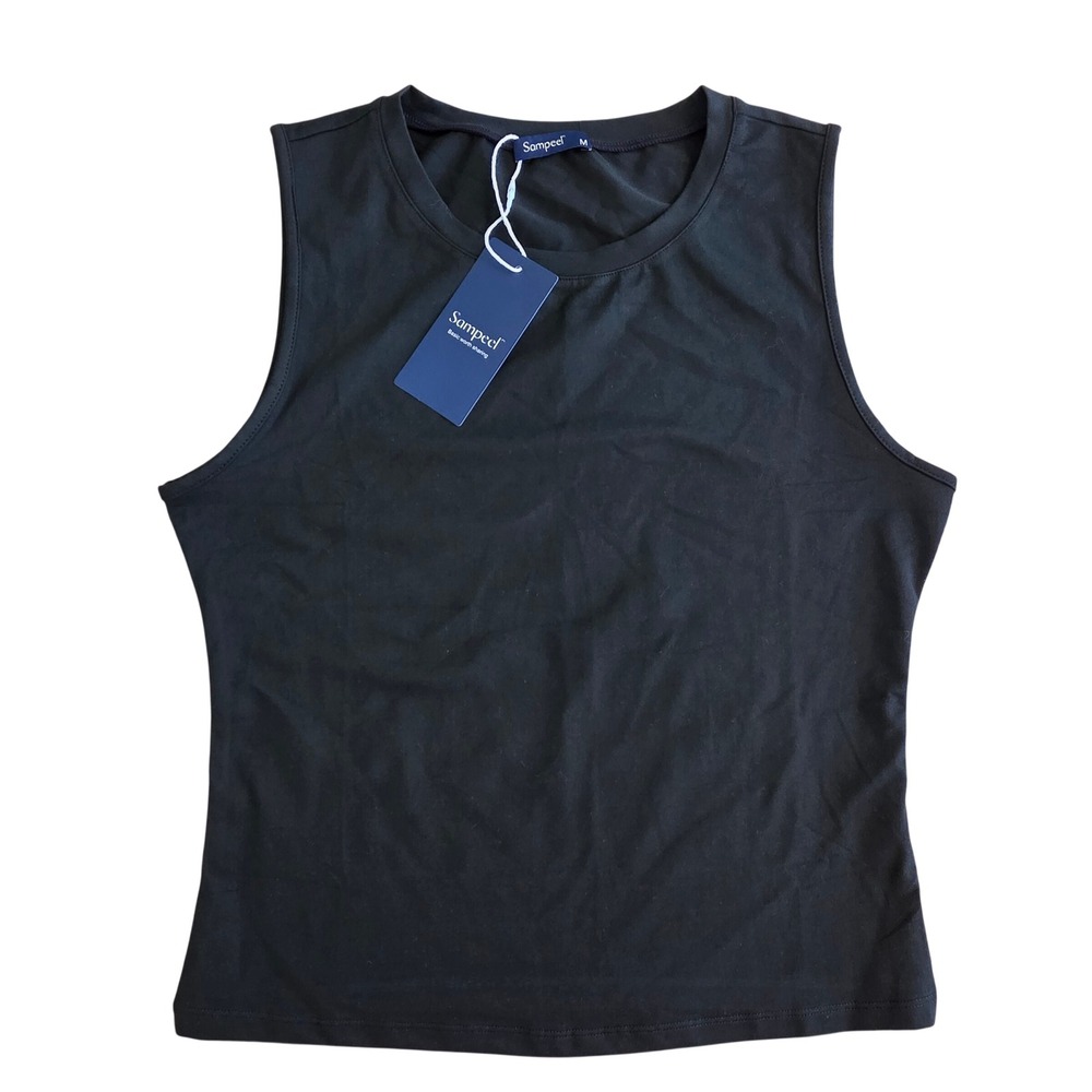 New Sampeel Tank Top Womens M Basic Sleeveless Crew Neck Black Stretch
